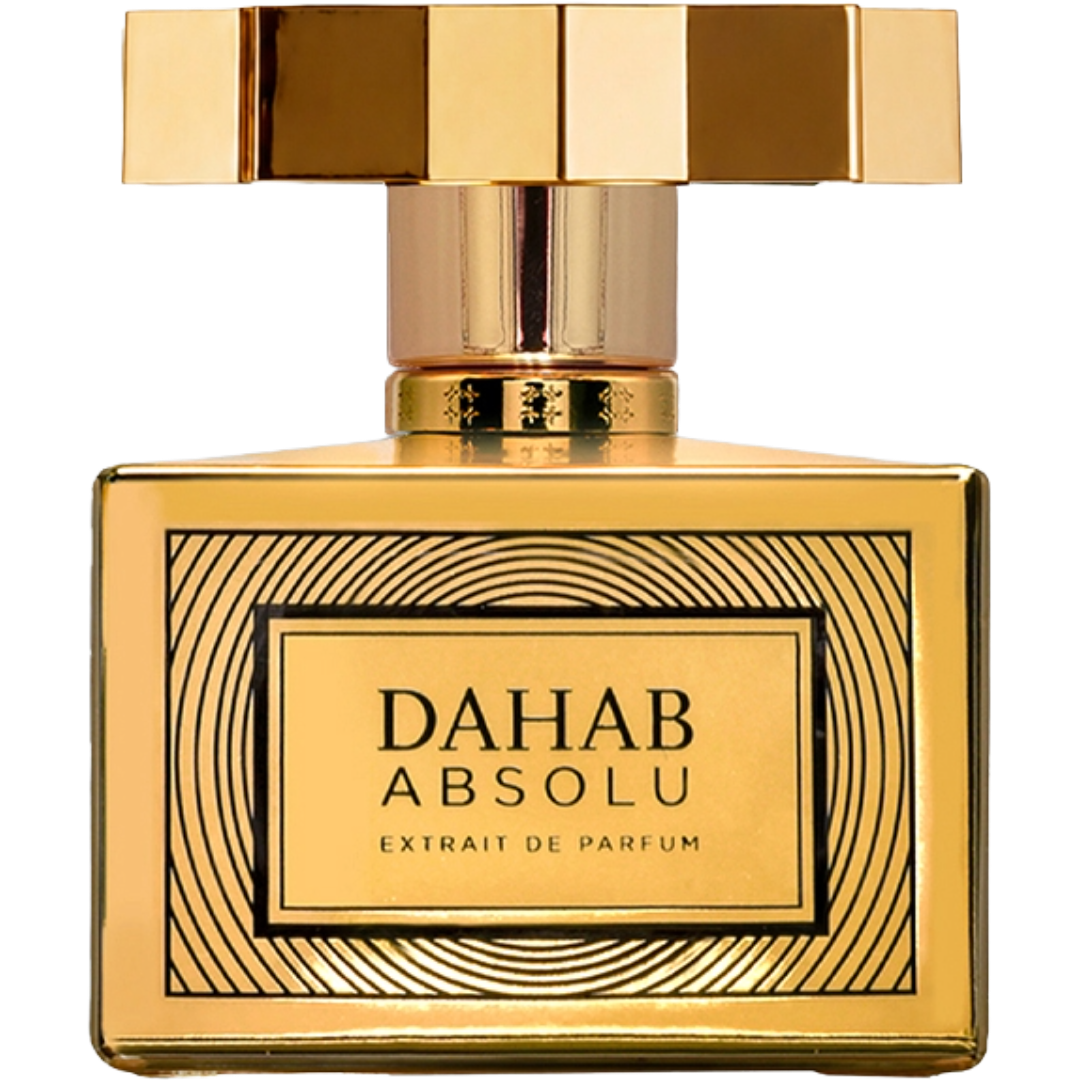 Gold Square Bottle with Eight Star metal Gold Cap and hypnotic circles with Dahab Absolu Exrait De Parrum
