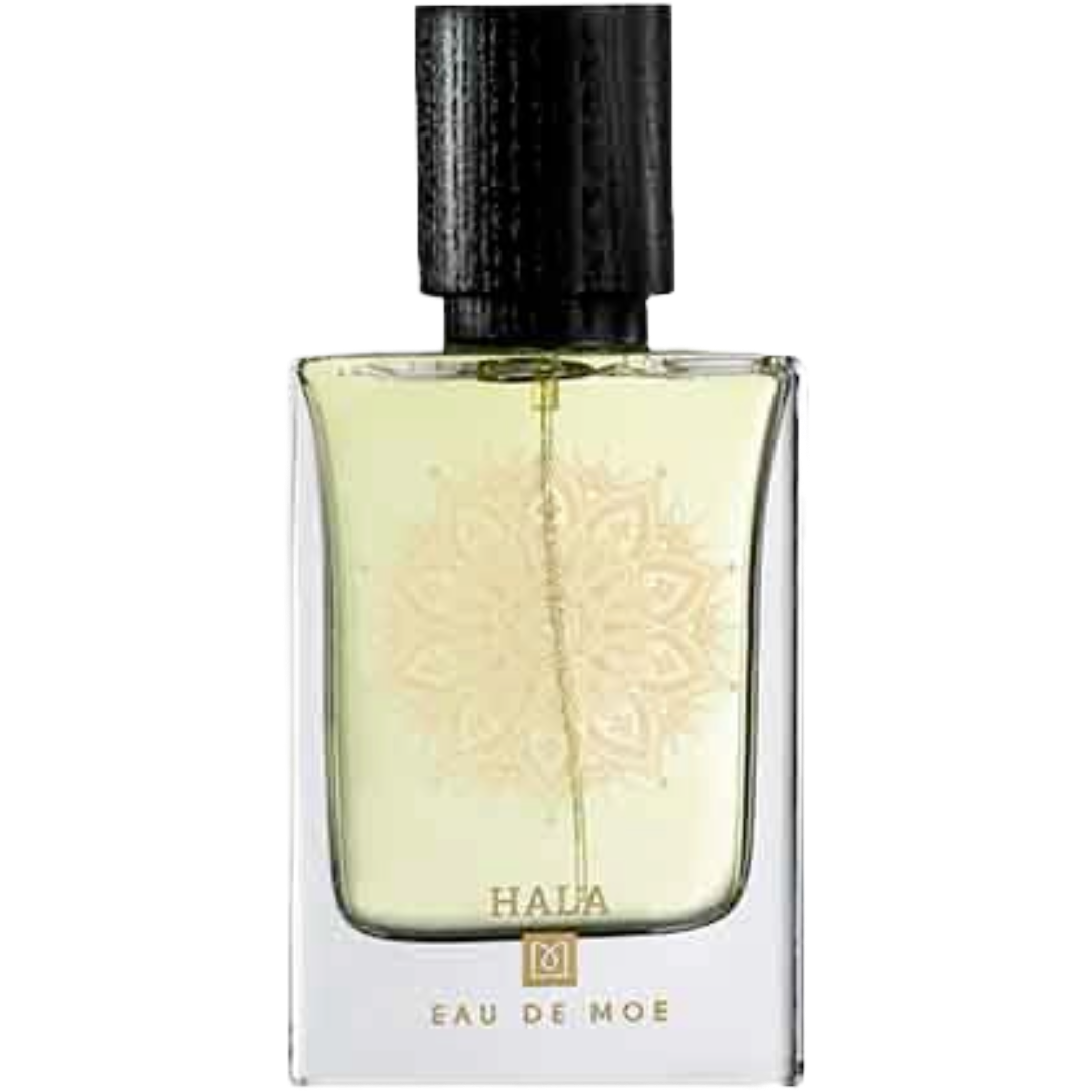 Perfume bottle labelled 'HALA EAU DE MOE'