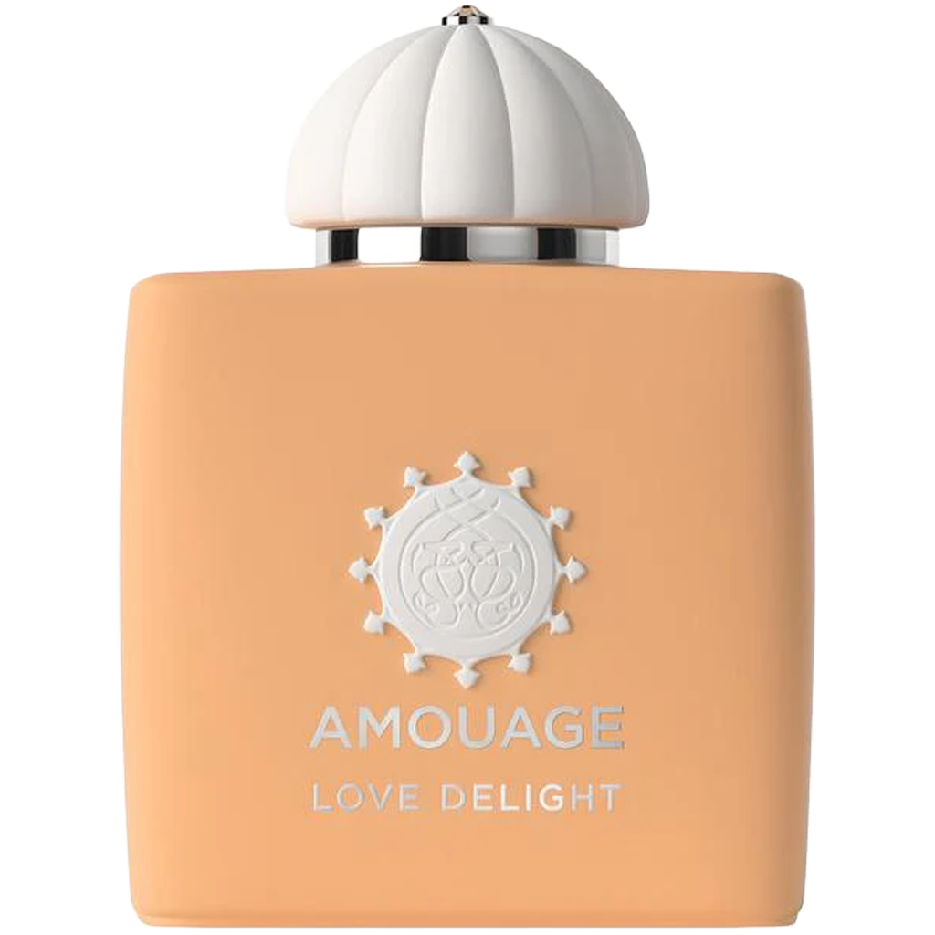 Amouage Love Delight perfume bottle yellow orange and white cap