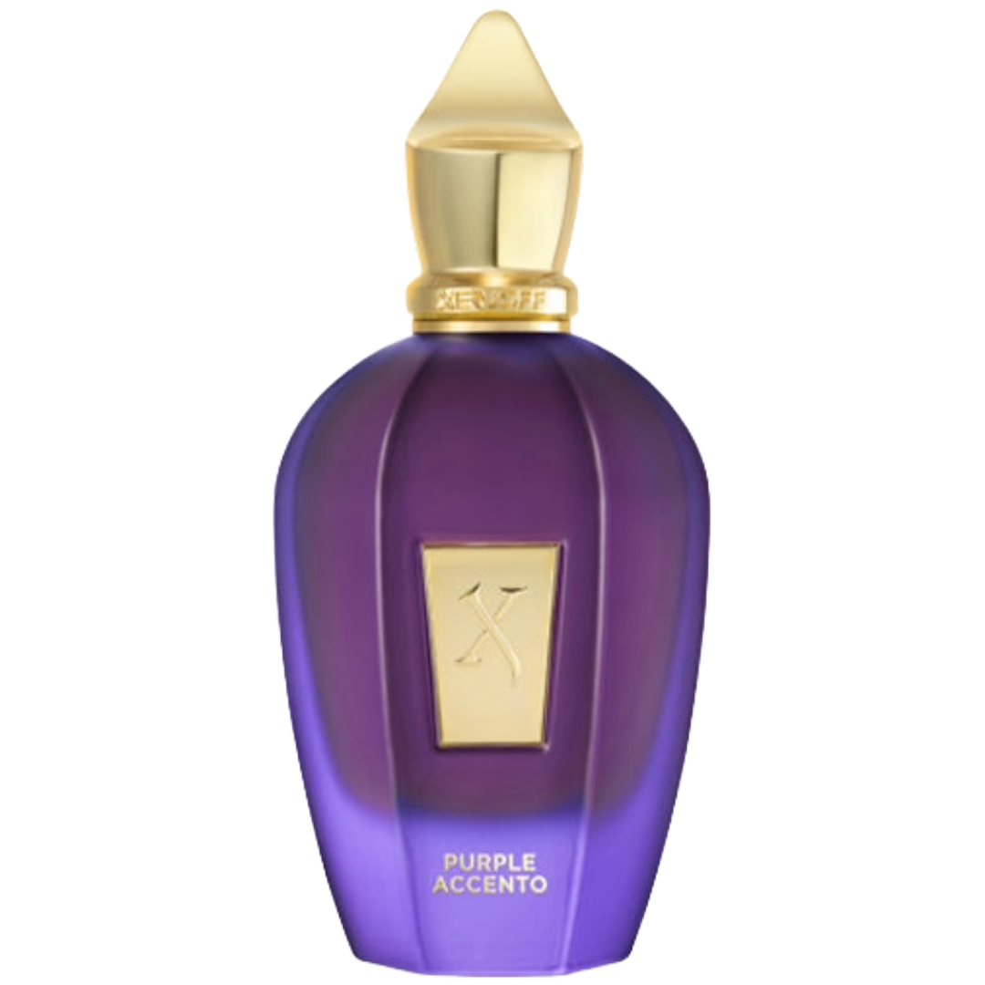 Purple perfume bottle with gold cap and accents Xerjoff-Purple-Accento