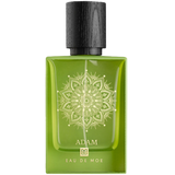Green perfume bottle with black cap called Adam by Eau De Moe