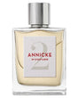 A rectangular glass perfume bottle with a silver cap and light yellow liquid. The label reads Annicke 2 Eau de Parfum - Eight and Bob by Fragrapedia Haus—a refined Oriental Floral fragrance.