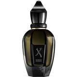 Perfume bottle with black and gold design on a white background has Duran and X logo and says Xeroff on Cap and cursive writing saying Black Moonlight on bottom of bottle