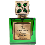 Green perfume bottle with gold cap featuring 'Christian Provenzano' branding on a white background