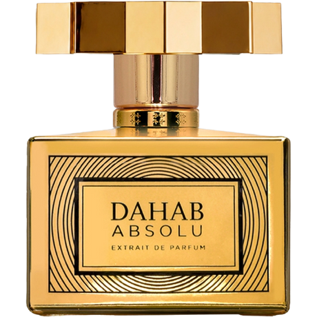 Gold Square Bottle with Eight Star metal Gold Cap and hypnotic circles with Dahab Absolu Exrait De Parrum 