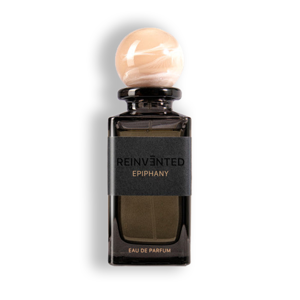 Epiphany black tinted glass bottle with marble ball shaped lid
