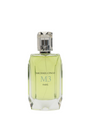 A clear glass bottle with light green M3 Eau de Parfum by Fragrapedia Haus, featuring a faceted cap and MICHAEL CINCO M3 PARIS label—this floral women’s scent is crafted with consciously sourced ingredients.