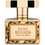 Perfume bottle labeled 'Kajal Kolada Extrait de Parfum' with gold and black design