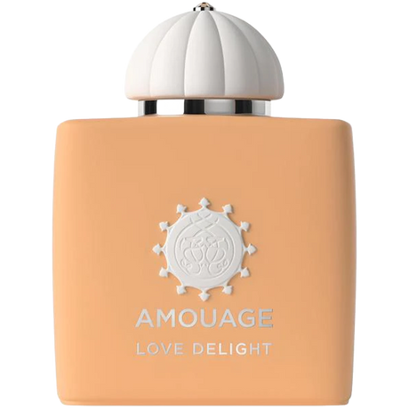 Amouage Love Delight perfume bottle yellow orange and  white cap