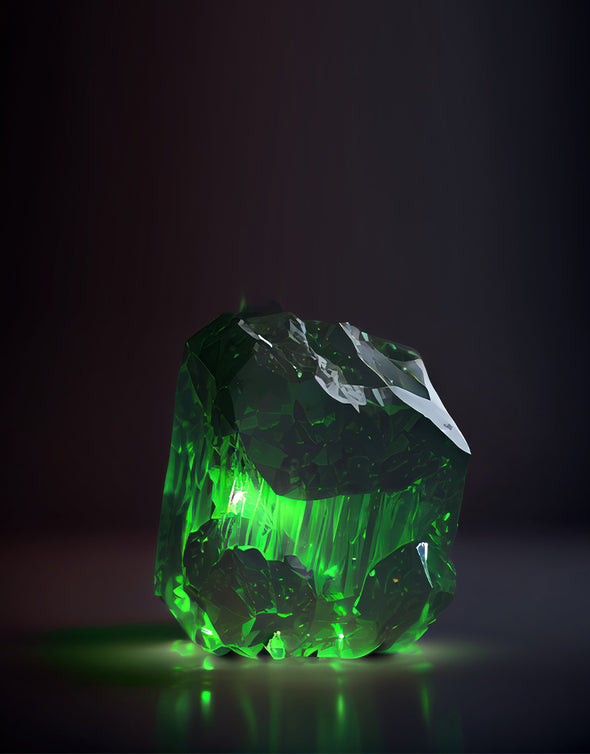 Green Crystal with light shining on one side
