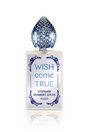 Wish Come True Eau de Parfum by Fragrapedia Haus features a frosted glass bottle adorned with blue, honeycomb-patterned cap and ornate designs, capturing the allure of a magic potion and feminine elegance.