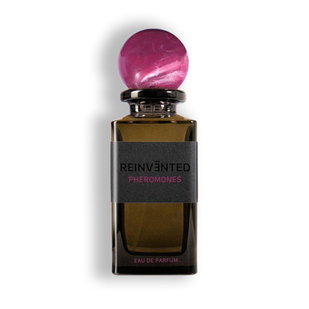 Pheromones black glass perfume with purple marble ball lid