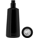 Black spray bottle with a circular logo on a white background