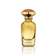 A clear glass bottle of Fragrapedia Haus Samar Extrait de Parfum features an ornate gold cap, golden yellow liquid, and elegant embossed details near the top—hinting at enchanting oud notes—shown against a white background.