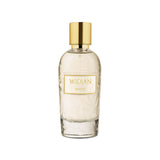 A clear glass perfume bottle with a gold cap and a gold label reading "White Eau de Parfum - Widian" by Fragrapedia Haus, set against a plain white background.