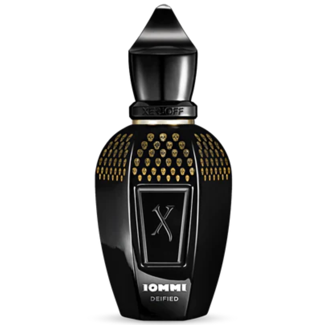 Black and gold perfume bottle with 'X' Xerjoff Deified