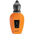 Orange perfume bottle with black cap 
