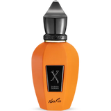 Orange perfume bottle with black cap 