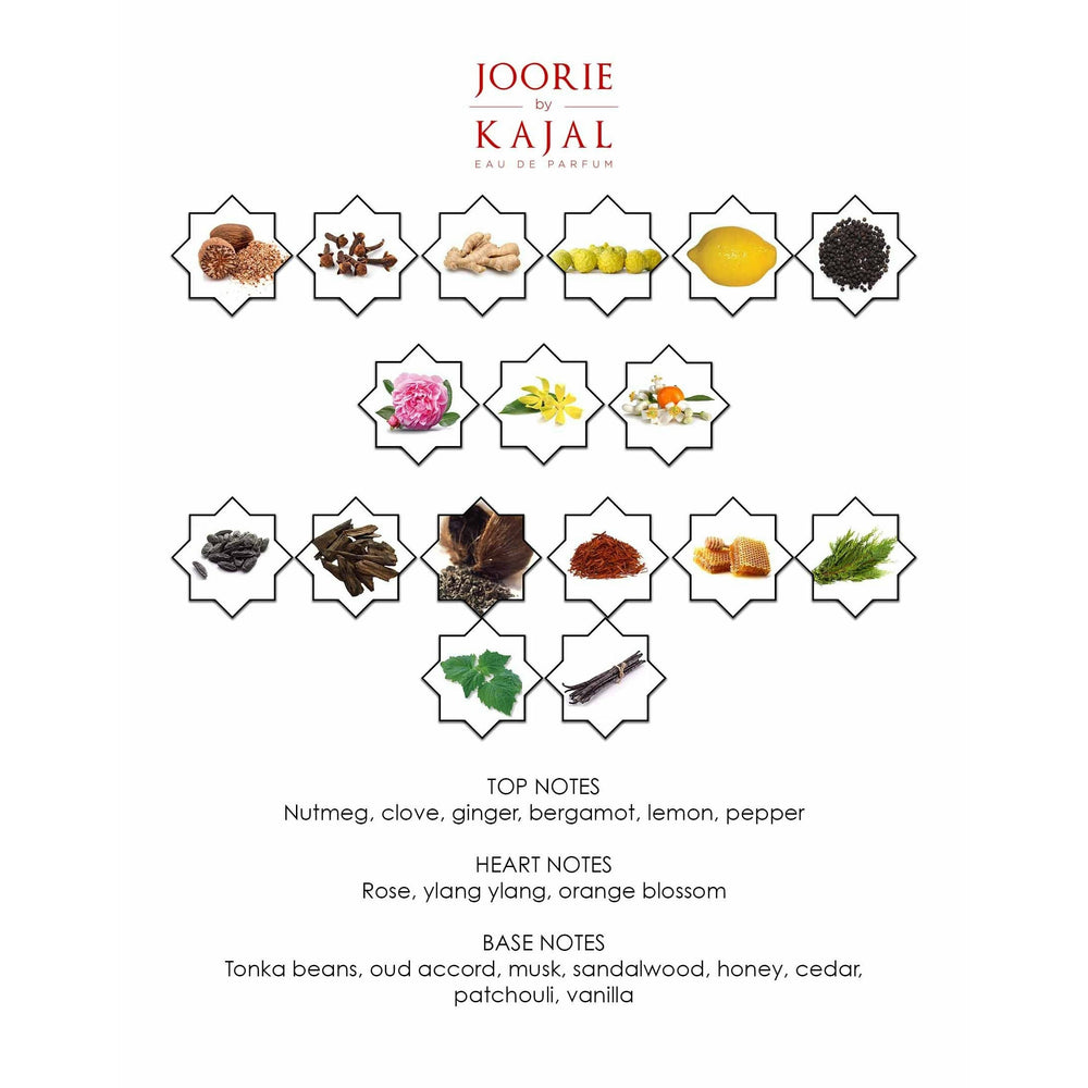 Notes of Joorie by Kajal EDP 100ml.  A new niche fragrance; part of the Warde Collection.